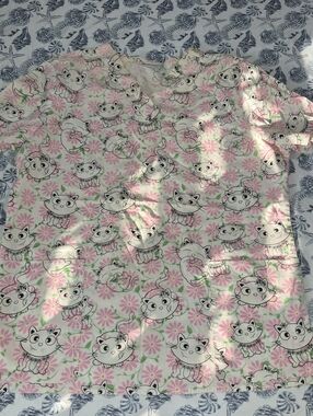 Cute Cat Print Pink & White Top